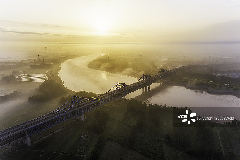 山东济南济石公铁两用桥航拍图片素材