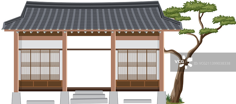 白色背景上的韩国古代房屋图片素材
