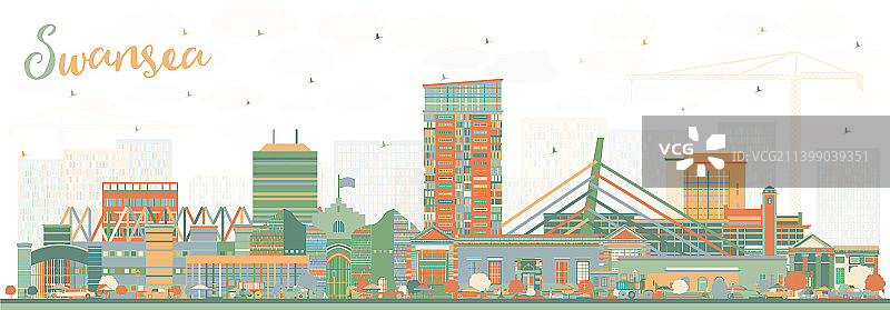 斯旺西城市天际线彩色建筑（威尔士）图片素材