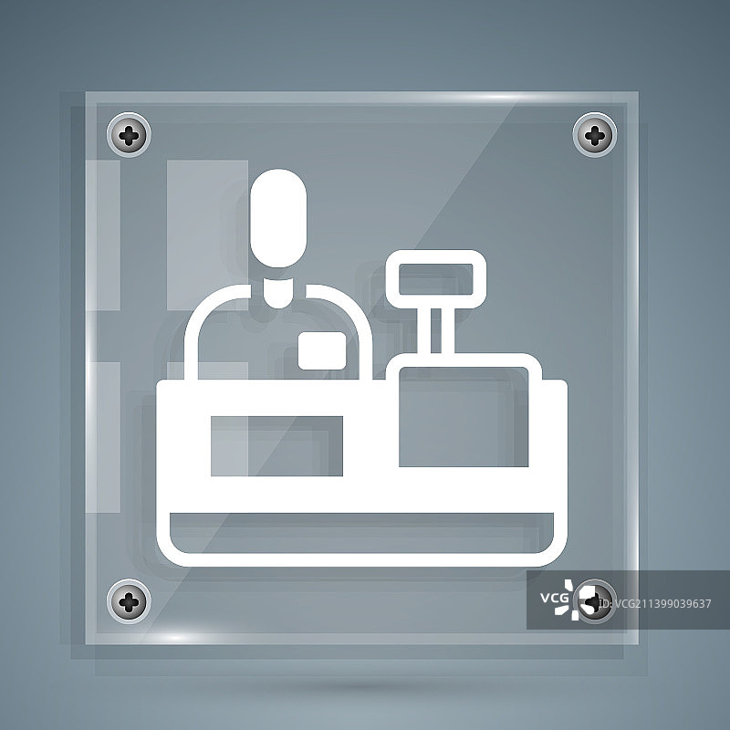 超市收银机旁的白色收银员图标图片素材