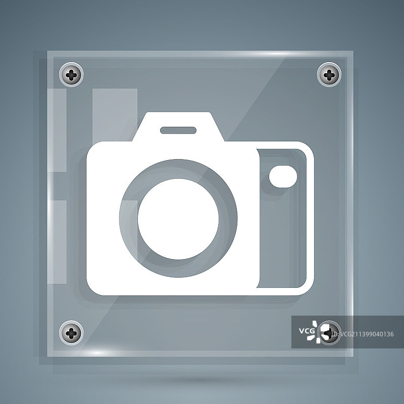 灰色背景上的白色照相机图标图片素材
