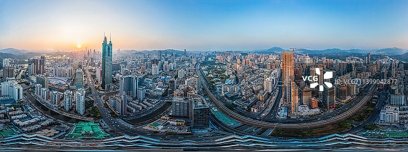 广东省深圳市罗湖区城市天际线黄昏风光全景航拍 地王大厦图片素材