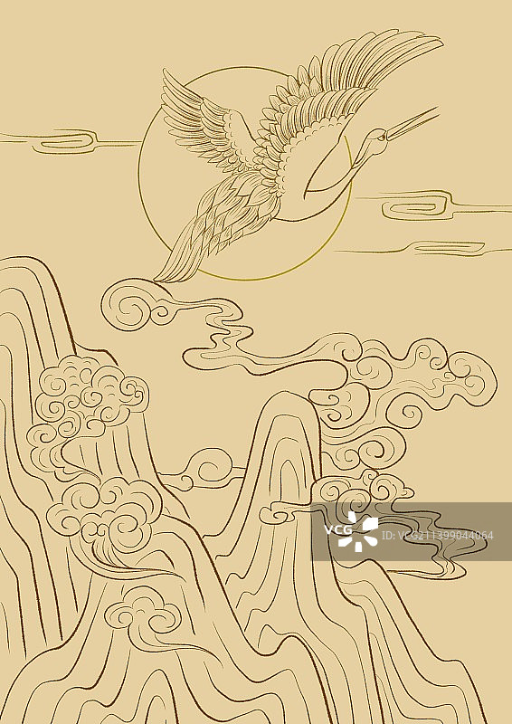 仙鹤山川纹样图片素材