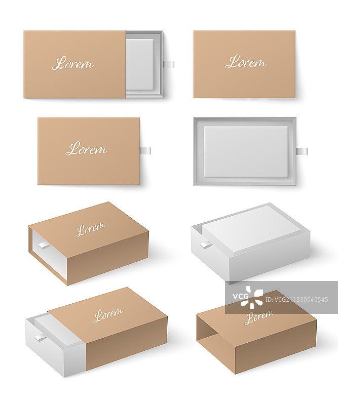 打开和关闭的滑动盒子写实套装图片素材