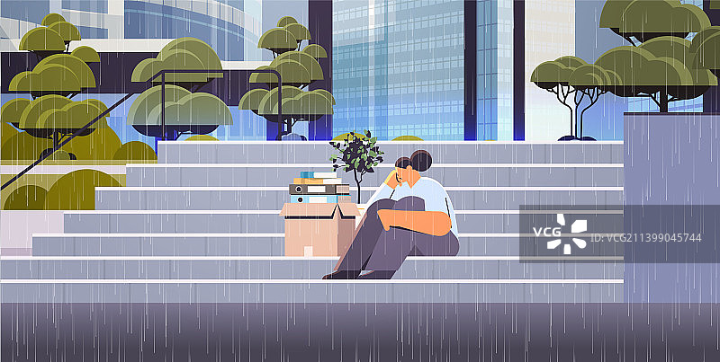 沮丧的女商人绝望地坐在地上图片素材