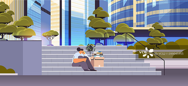 沮丧的女商人绝望地坐在地上图片素材