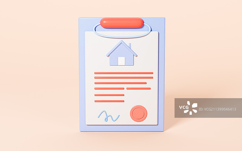 房产贷款按揭抵押租赁合同3D渲染图片素材