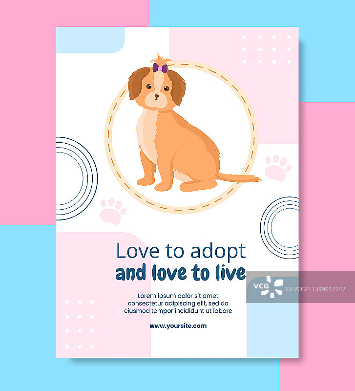 动物收容所海报模板扁平风小狗卡通设计图片素材