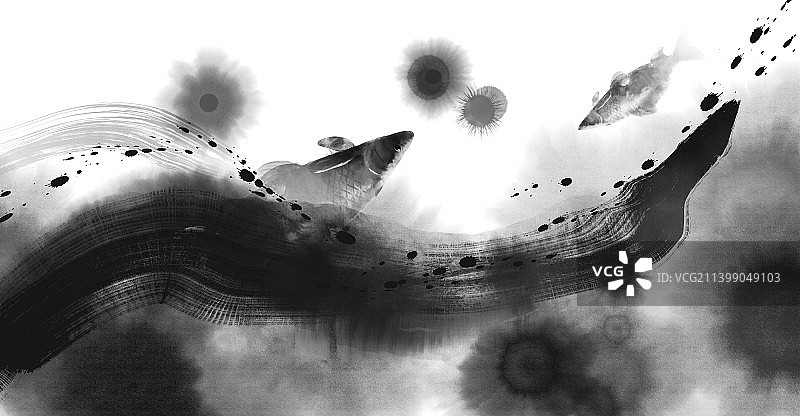 中国风水墨鲤鱼背景图片素材