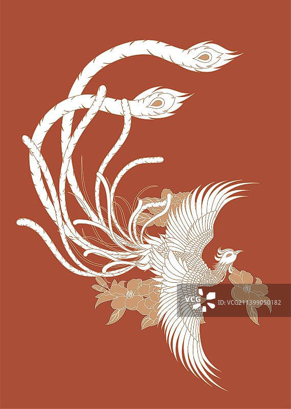 传统凤凰花卉单色纹样图片素材