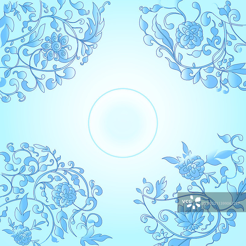 青花瓷西番莲纹的中国风花纹图片素材