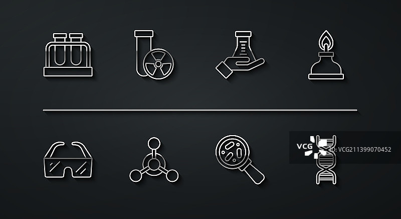 试管和烧瓶安全护目镜线条组合图片素材