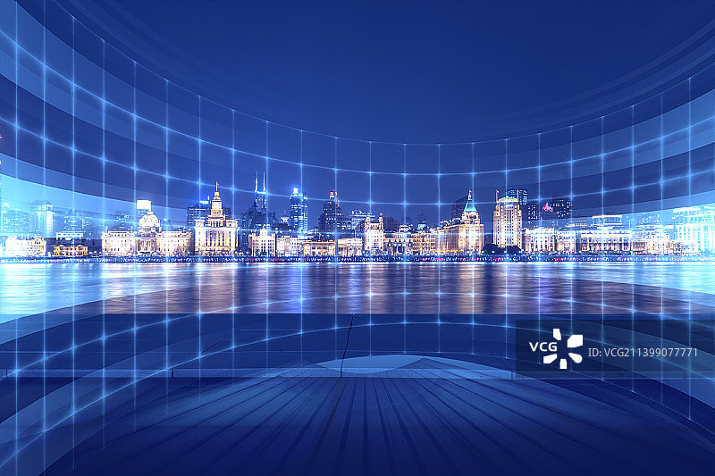 上海外滩万国建筑夜景大数据概念图片素材