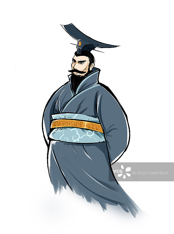 卡通手绘水墨风古代皇帝汉武帝插画图片素材