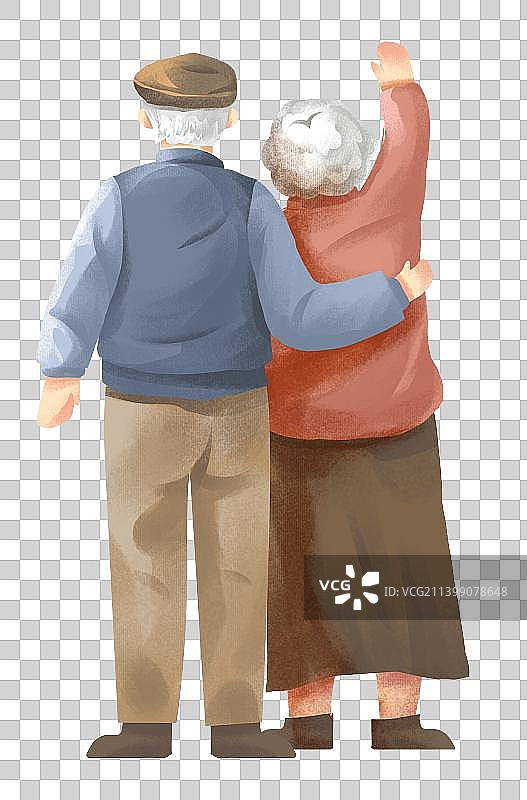 老夫老妻背对搭肩一起过重阳节图片素材