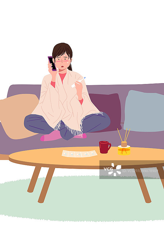 新冠，冠状病毒，奥密克戎，居家，确诊，发烧检查，药物，汗水，自我隔离图片素材