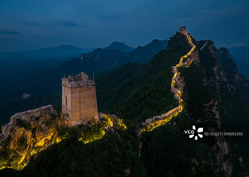 航拍北京司马台长城夜景图片素材