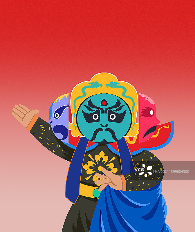 中国四川非物质文化遗产国粹民间艺术变脸戏曲插画图片素材