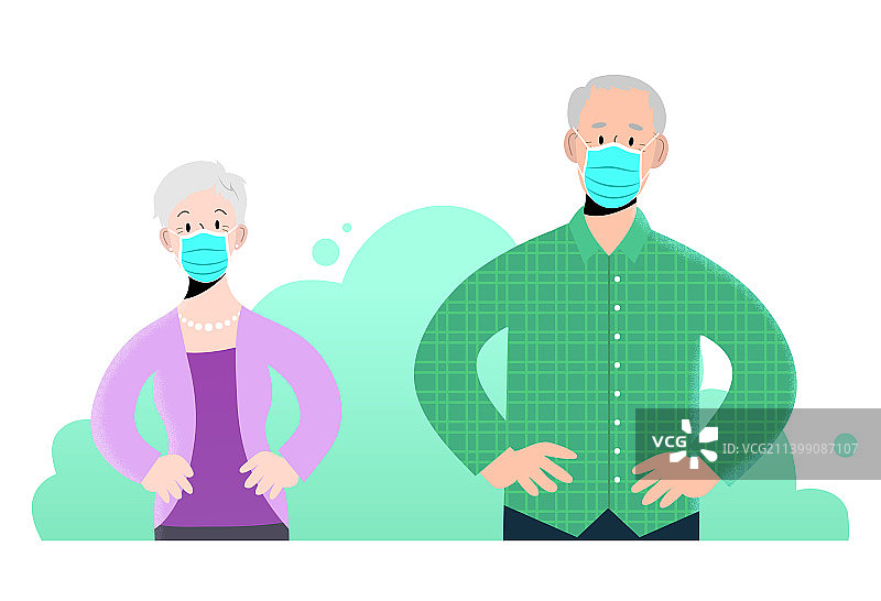 老年人戴着蓝色外科防护口罩图片素材