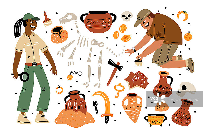 卡通考古学家工作场景图片素材