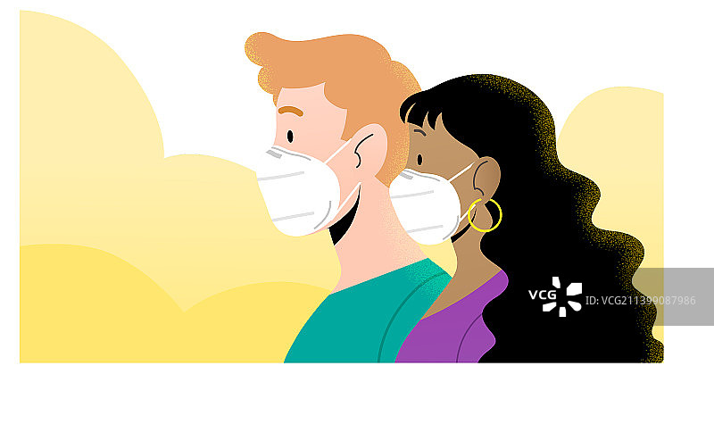 佩戴FFP2口罩的年轻男女特写图片素材