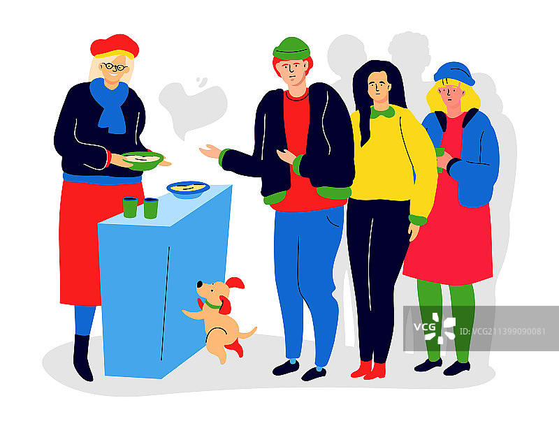 喂养有需要的人 - 现代彩色扁平设计风格图片素材