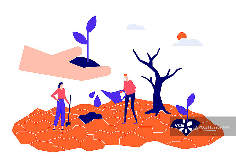 干旱与作物歉收，现代扁平风图片素材