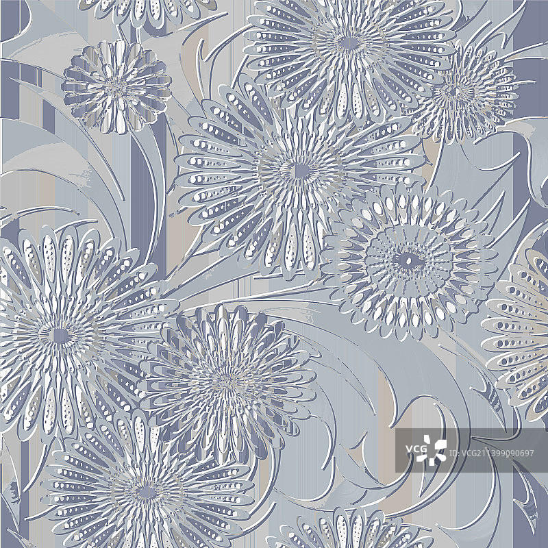 3D浮雕条纹花卉无缝图案图片素材