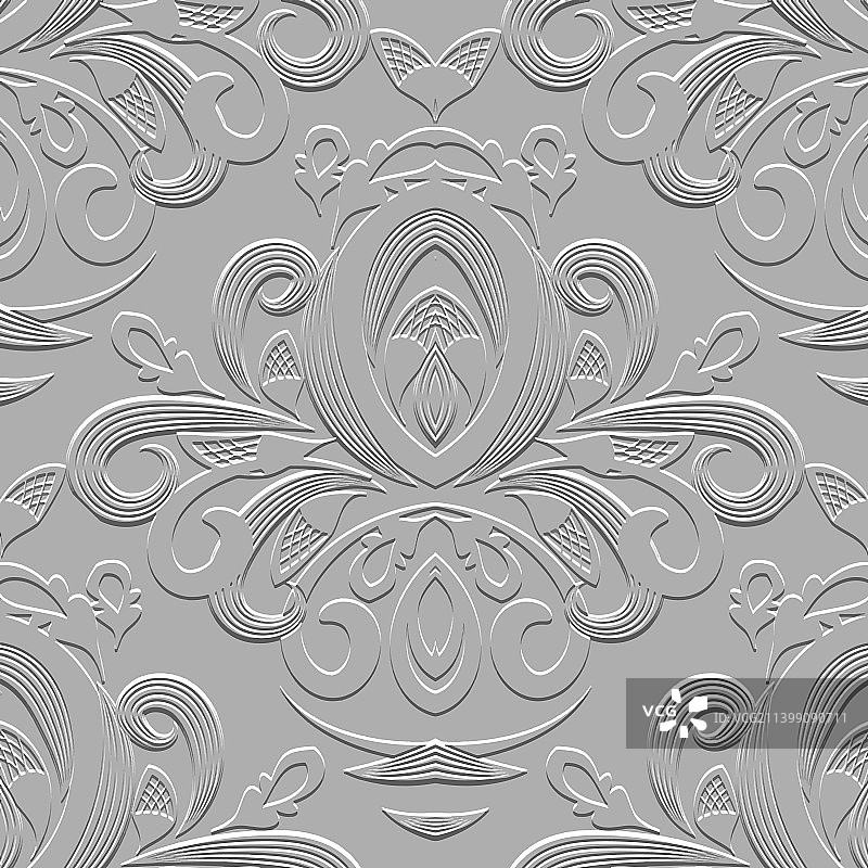 3D花卉浮雕巴洛克风格无缝图案图片素材