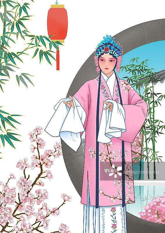 京剧花旦园林图图片素材
