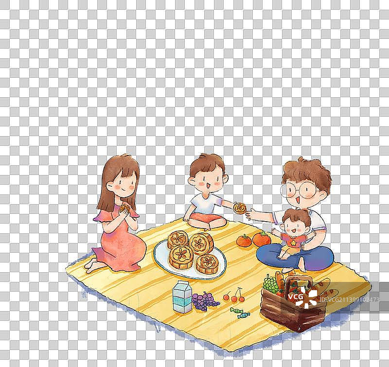 中秋节一家人吃月饼插画图片素材