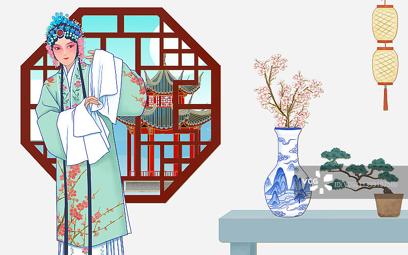 京剧花旦园林图图片素材