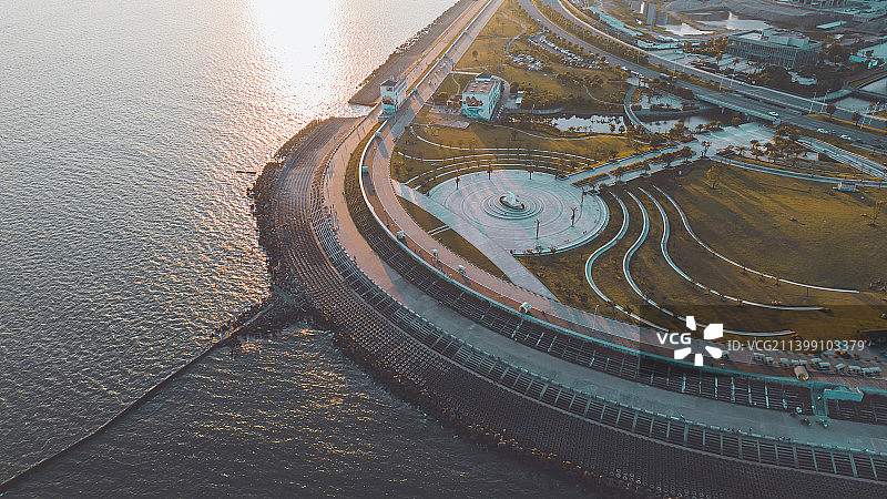 汕头城市东海岸公园航拍日落图片素材