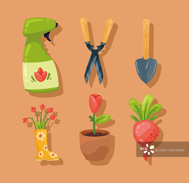 六款园艺配件图标图片素材