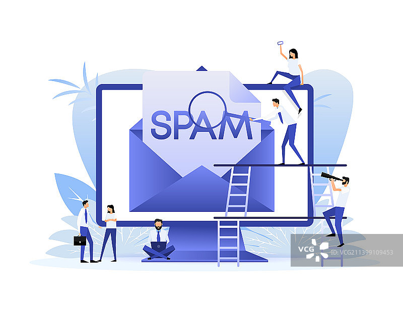 扁平风格的垃圾邮件邮箱概念人物图片素材