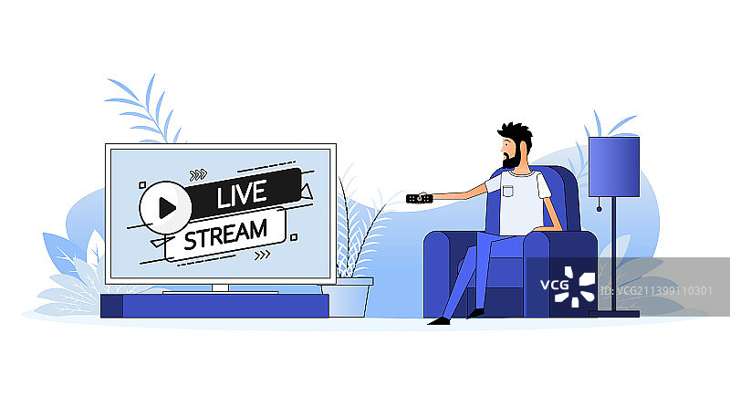 男人坐在沙发上换频道图片素材