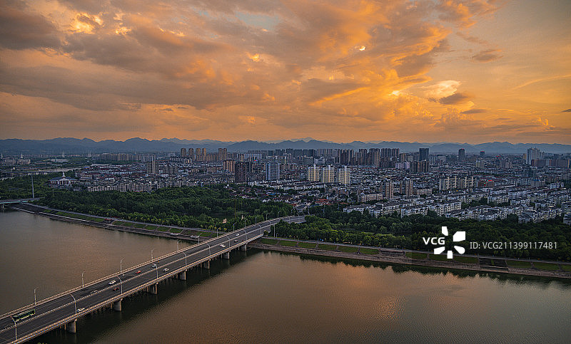 金华婺江边金东区全景图片素材