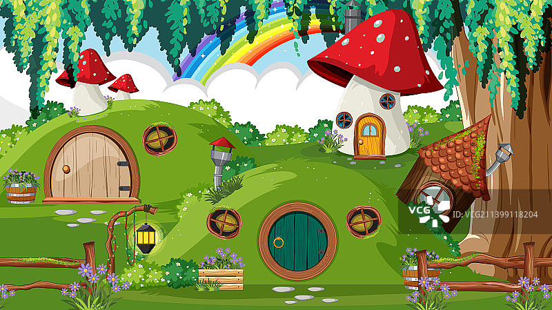 森林中的霍比特人小屋图片素材