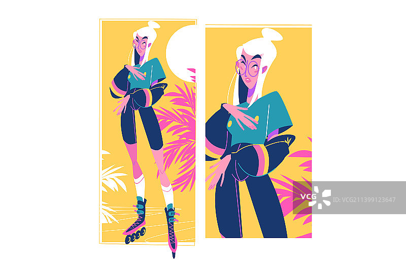 在城市街道上滑旱冰的女孩图片素材