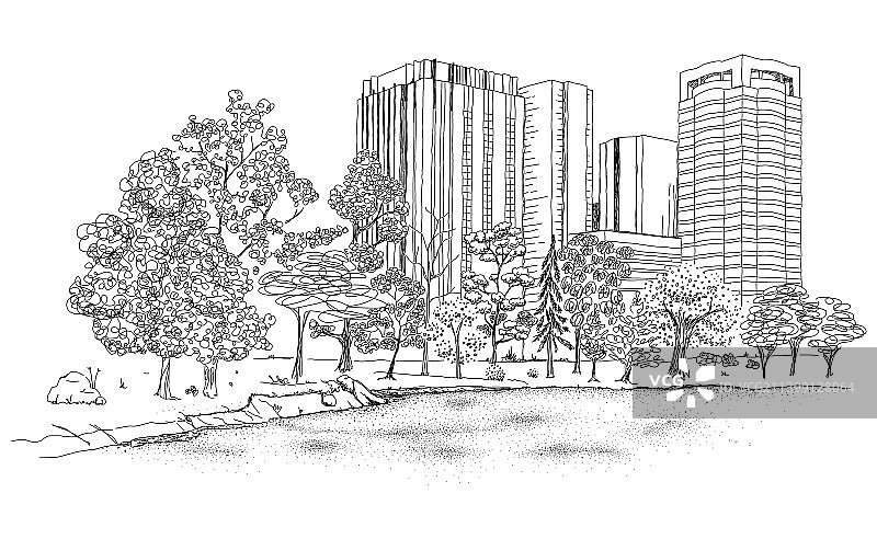 被建筑物环绕的中央公园运河图片素材