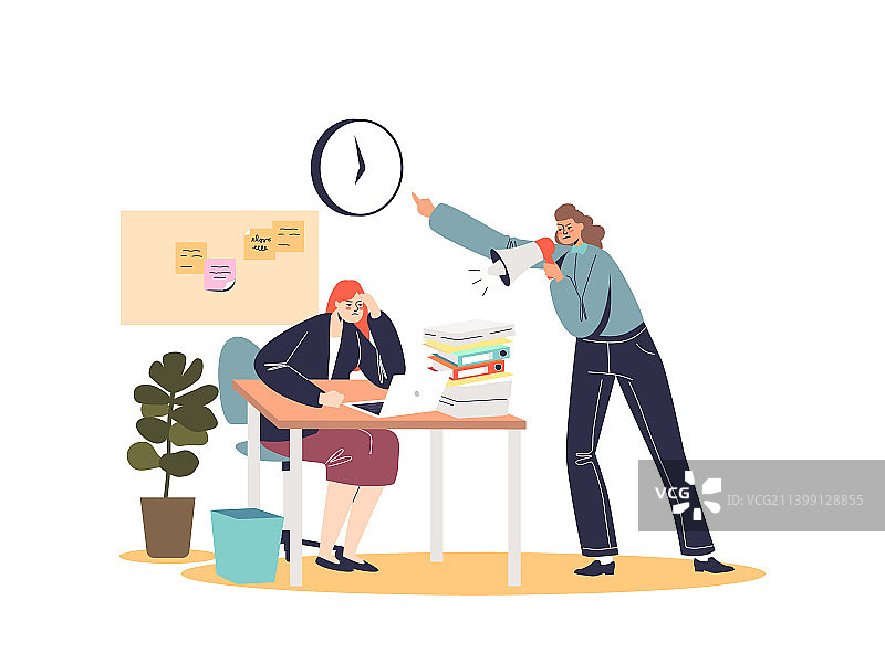 愤怒的女老板对压力大的员工尖叫图片素材