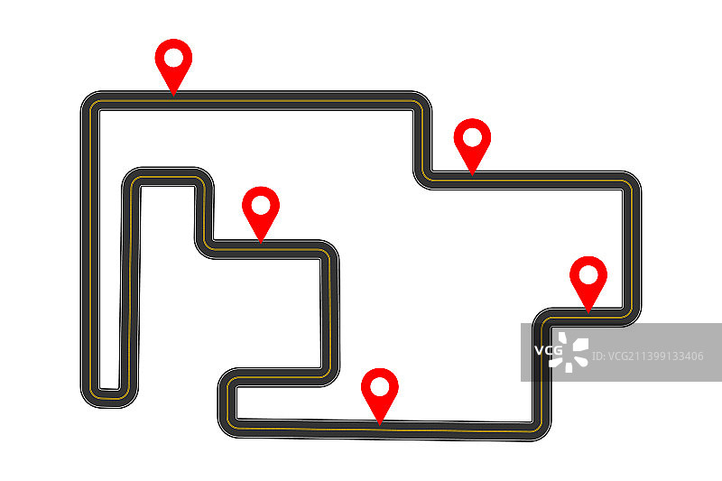 带有红色地图图钉的路线图模板图片素材