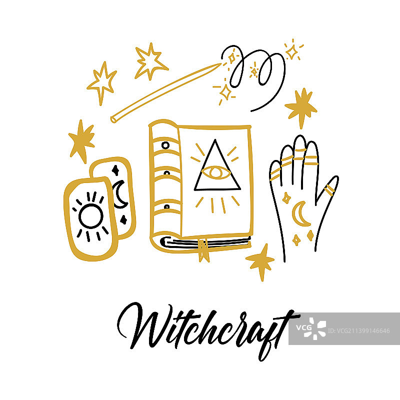 巫术涂鸦明信片图片素材