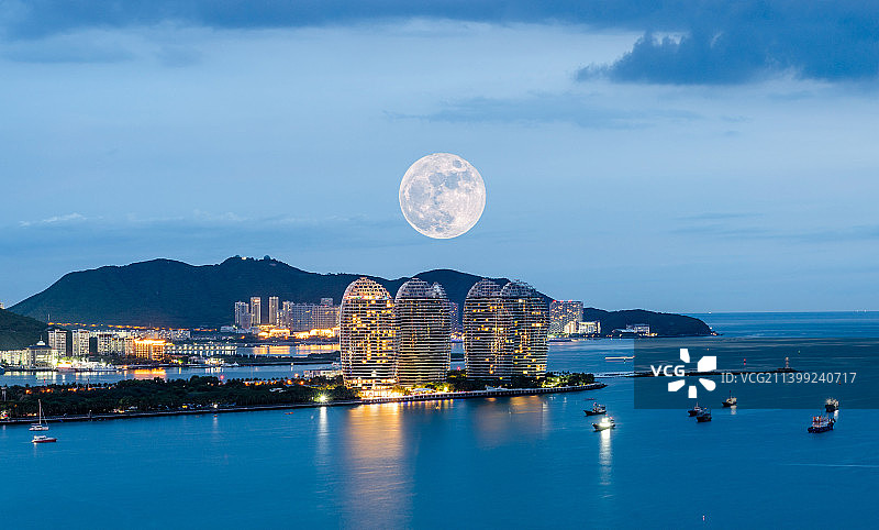 三亚中秋超级月亮图片素材