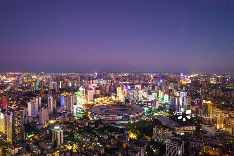 长沙贺龙体育中心夜景航拍图片素材