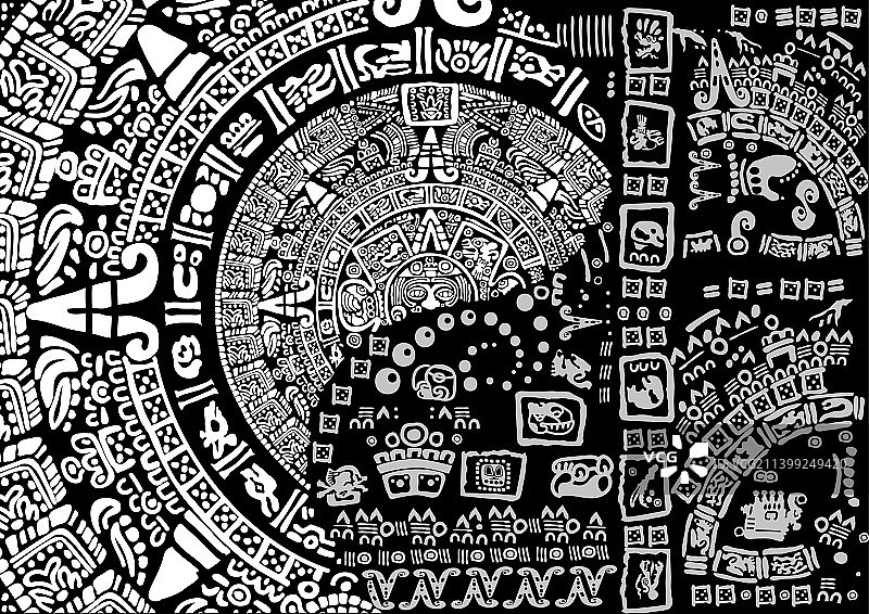 拉丁美洲的玛雅日历符号和标志图片素材