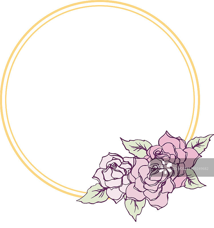 手绘粉色玫瑰圆形边框图片素材