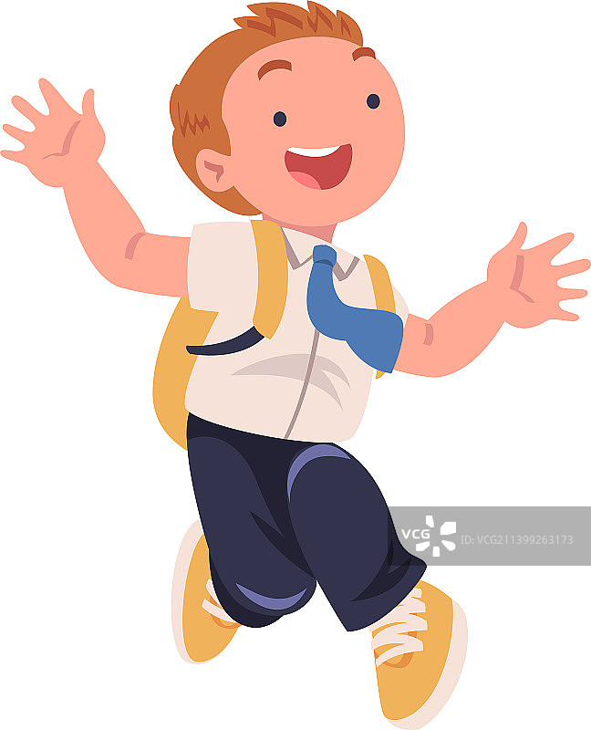 快乐的男学生穿着制服，系着领带，背着背包图片素材