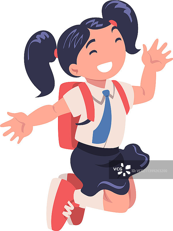 系着领带背着书包的快乐女学生图片素材