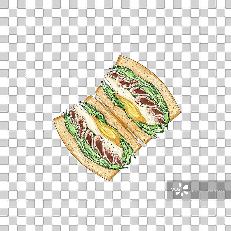水彩轻食插画时蔬培根三明治图片素材